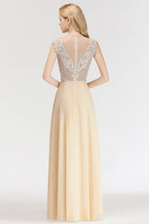 Modest Jewel Champagne Lace Bridesmaid Dresses with Beadings-27dress